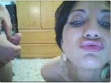 Brunette sucking cock on webcam