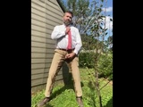 
           Rex Mathews humiliated pissing himself in shirt and tie jerking off and Cum in pants 
        